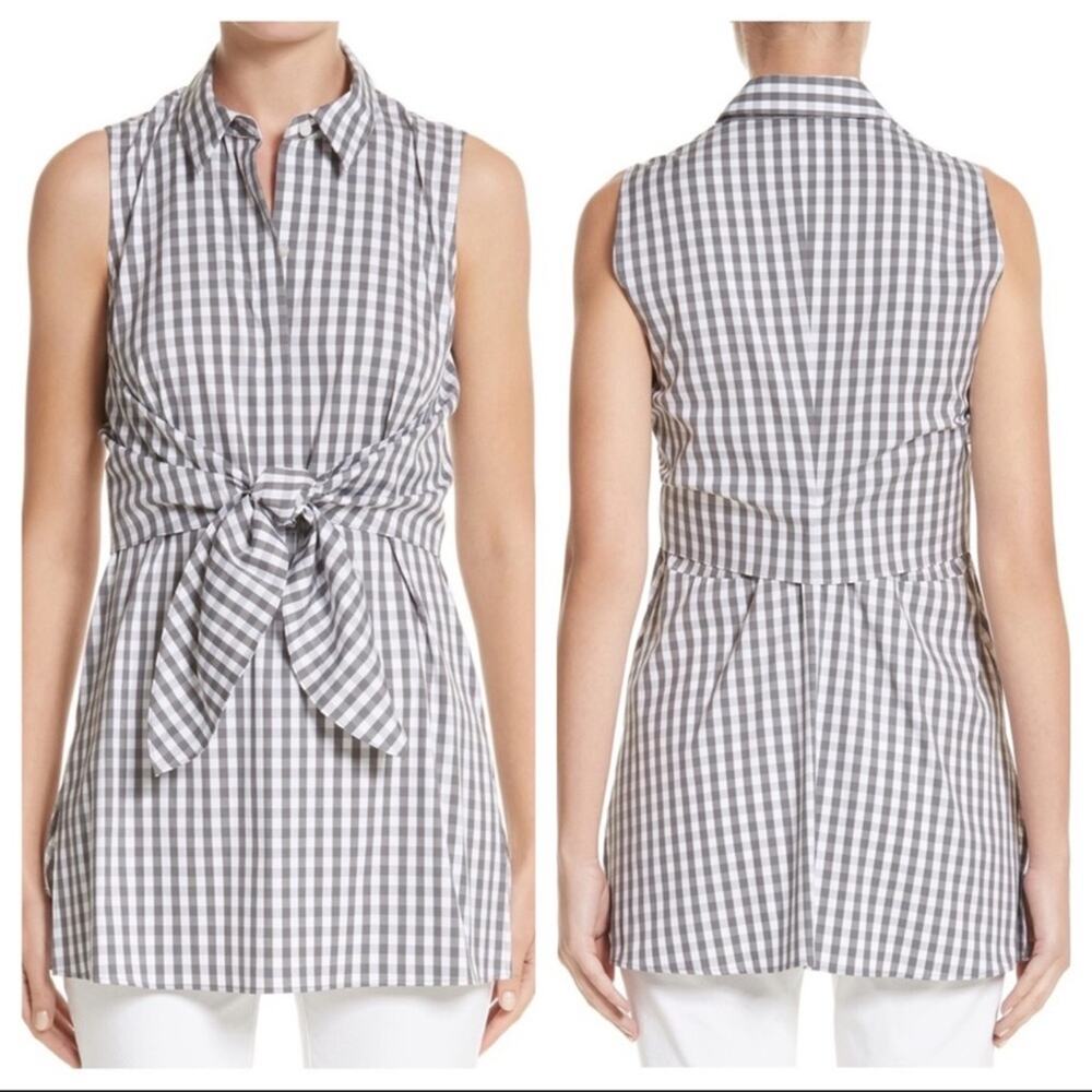 LAFAYETTE 148 Mariel Hampton Check Shirting Blouse S